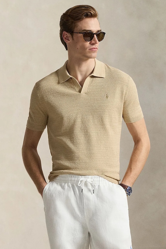 Polo Ralph Lauren tricou polo din in regular maro 710B13891