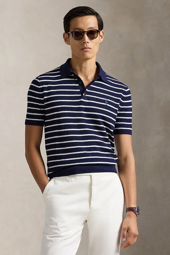 Polo Ralph Lauren polo z domieszką lnu regular granatowy 710B13894