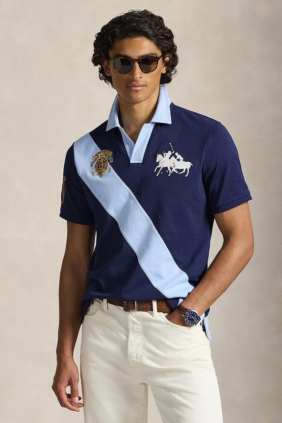 Polo Ralph Lauren polo bawełniane nadruk granatowy 710B14221