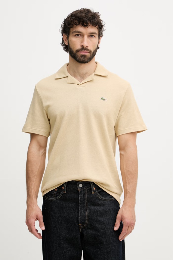 Lacoste polo tričko pánske s prímesou ľanu regular béžová PH2449