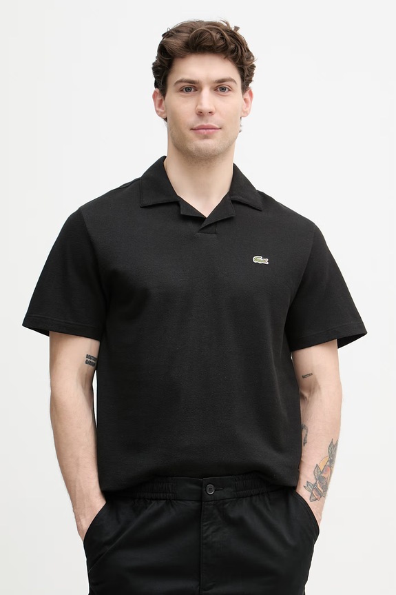 Lacoste polo de bărbați cu amestec de in regular negru PH2449
