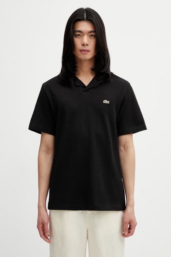 Lacoste polo pánské s příměsí lnu regular černá PH2449