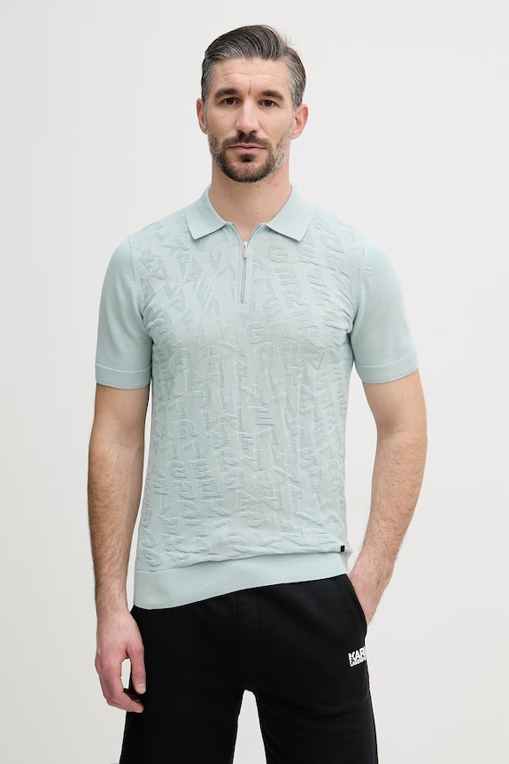 Karl Lagerfeld Polo tricotat bărbătesc din bumbac turcoaz 562301.655007