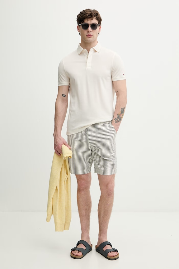Tommy Hilfiger πόλο Ανδρικό βαμβακερό MW0MW41513 μπεζ SS26