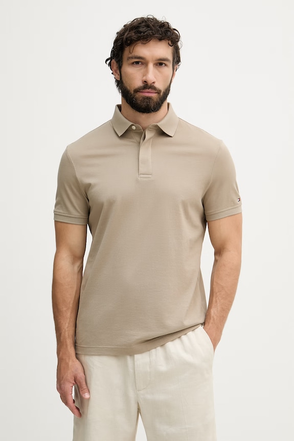 Tommy Hilfiger polo męskie bawełniane beżowy MW0MW41513