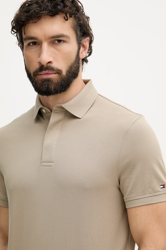 Tommy Hilfiger polo męskie bawełniane beżowy MW0MW41513