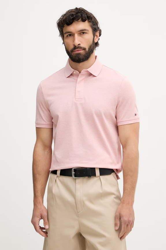 Tommy Hilfiger polo męskie bawełniane różowy MW0MW41513