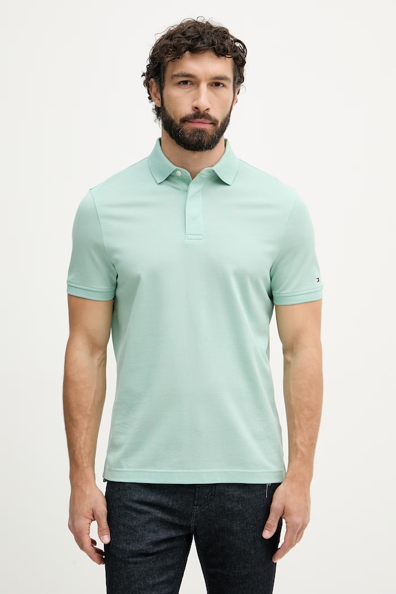 Tommy Hilfiger polo męskie bawełniane zielony MW0MW41513