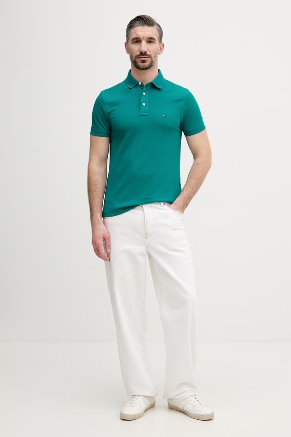 Tommy Hilfiger polo da uomo MW0MW17771.. turchese SS26