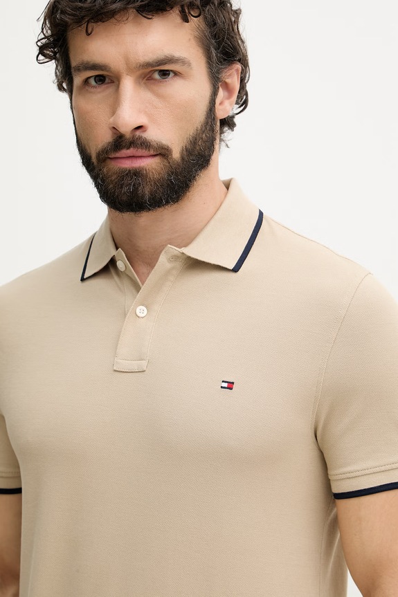 Tommy Hilfiger polo męskie bawełniane beżowy MW0MW42748