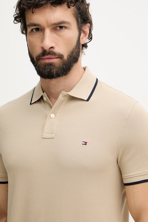 Tommy Hilfiger polo tričko pánske bavlnené béžová MW0MW42748