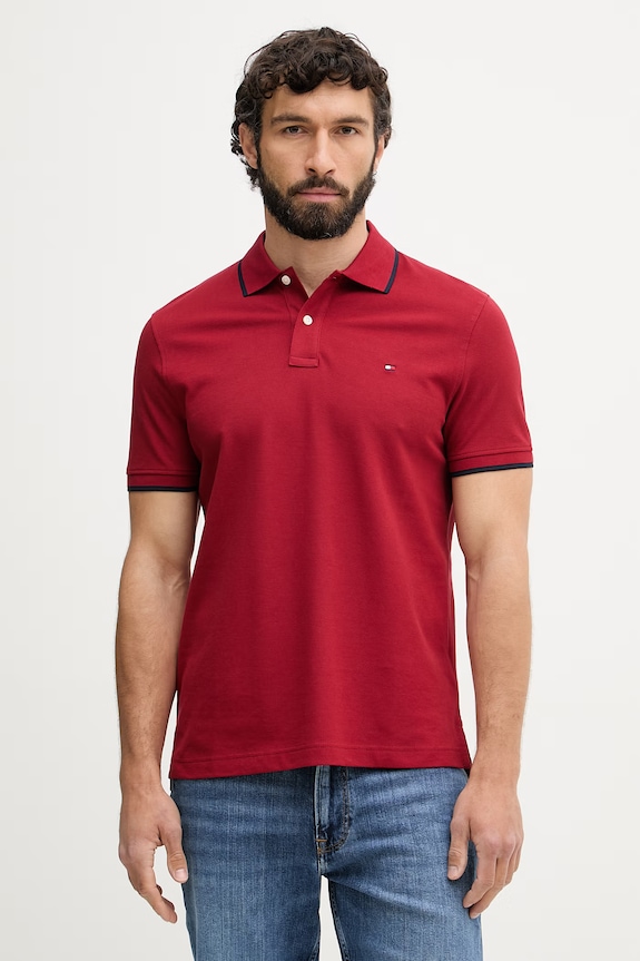 Tommy Hilfiger polo pentru bărbați, din bumbac burgundia MW0MW42748