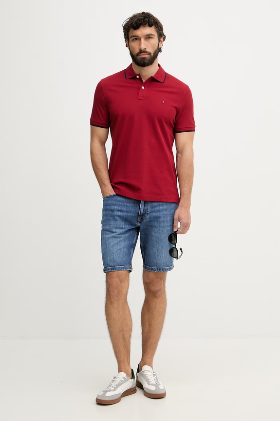 Tommy Hilfiger тениска с яка мъжка от памук MW0MW42748 бордо SS26