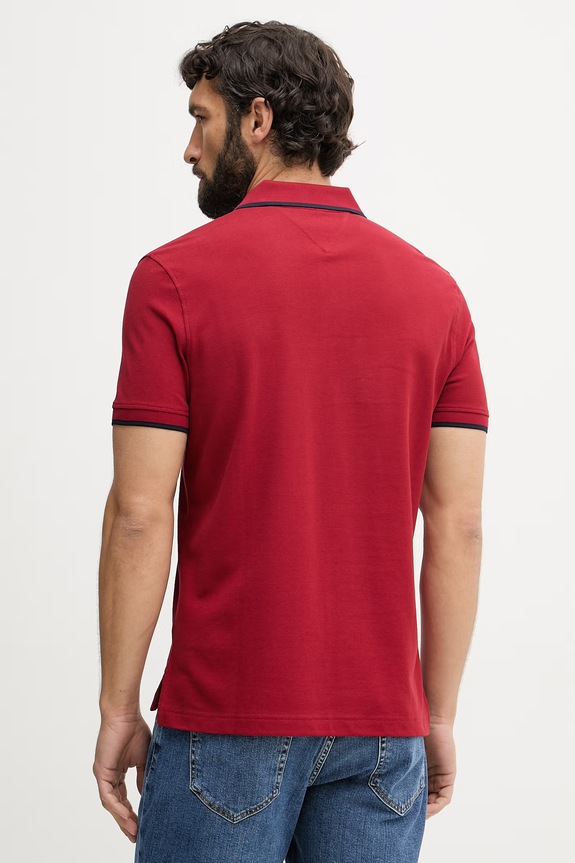Дрехи Tommy Hilfiger тениска с яка мъжка от памук MW0MW42748 бордо