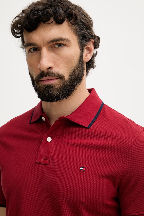 Tommy Hilfiger тениска с яка мъжка от памук бордо MW0MW42748