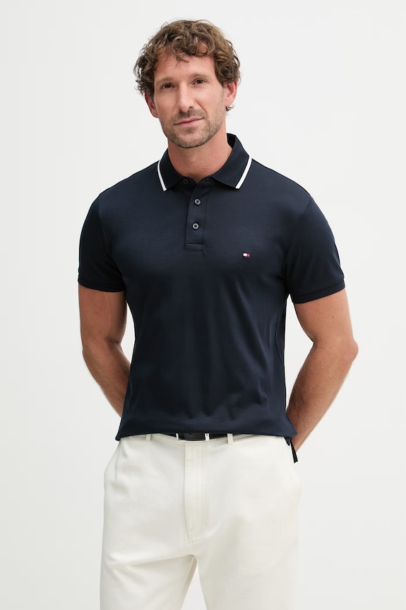 Tommy Hilfiger πόλο ανδρικό βαμβακερό σκούρο μπλε MW0MW43144