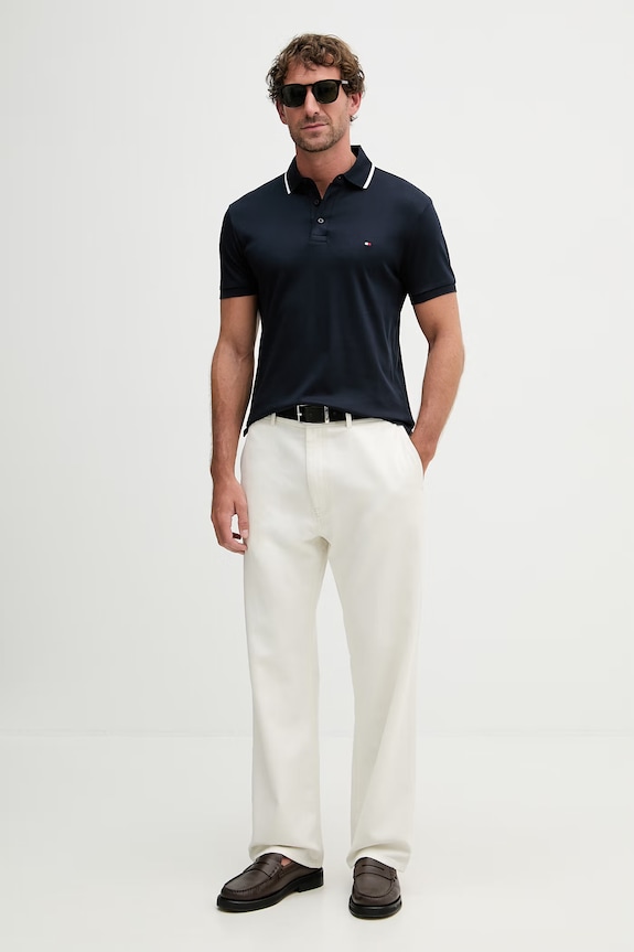 Tommy Hilfiger πόλο ανδρικό βαμβακερό MW0MW43144 σκούρο μπλε SS26