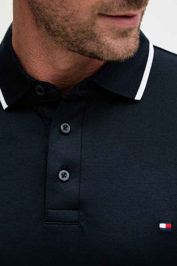 Tommy Hilfiger πόλο ανδρικό βαμβακερό MW0MW43144 σκούρο μπλε