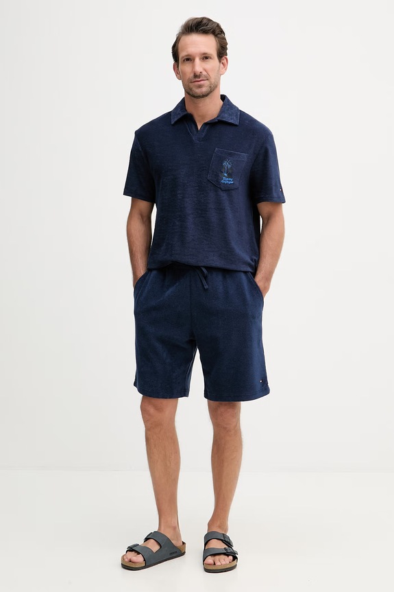 Tommy Hilfiger πόλο ανδρικό με βαμβάκι SUMMER MW0MW42773 σκούρο μπλε SS26