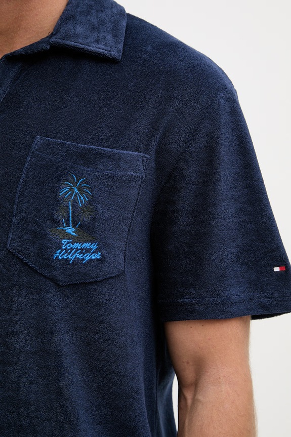 Tommy Hilfiger πόλο ανδρικό με βαμβάκι SUMMER MW0MW42773 σκούρο μπλε