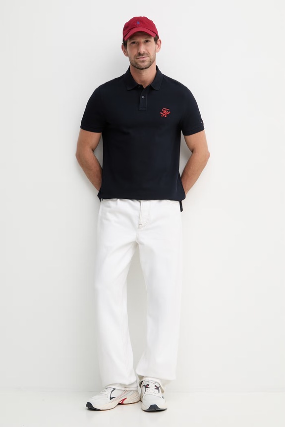 Tommy Hilfiger Πόλο ανδρικό βαμβακερό SUMMER MW0MW43046 σκούρο μπλε SS26