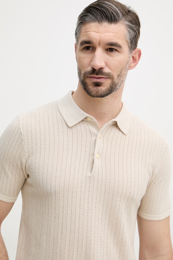 U.S. Polo Assn. Polo da uomo con cotone TIPPED OPEN KNIT SS beige MUP4673