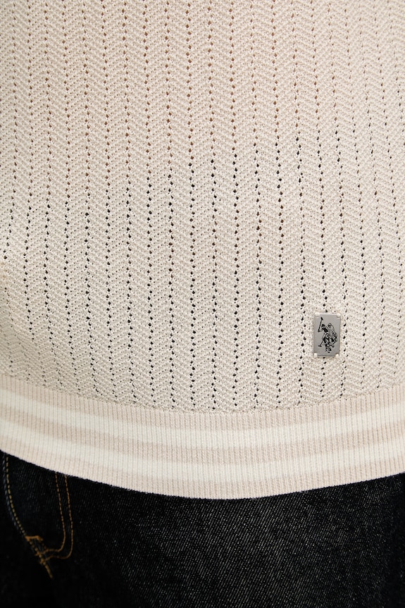 U.S. Polo Assn. Polo da uomo con cotone TIPPED OPEN KNIT SS MUP4673 beige