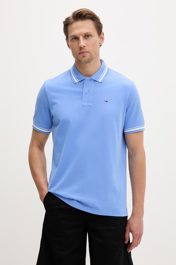 Tommy Jeans πόλο ανδρικό βαμβακερό μπλε DM0DM22700
