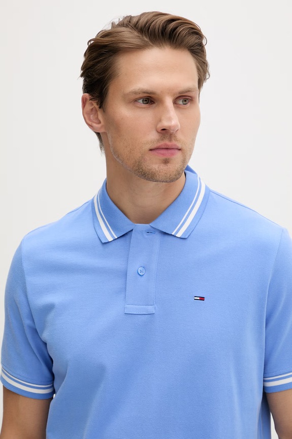 Tommy Jeans πόλο ανδρικό βαμβακερό μπλε DM0DM22700