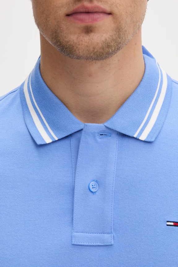 Tommy Jeans πόλο ανδρικό βαμβακερό DM0DM22700 μπλε