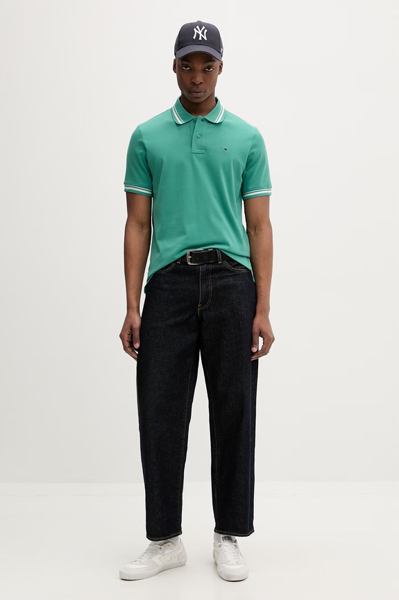 Tommy Jeans polo pentru bărbați, din bumbac DM0DM22700 verde SS26