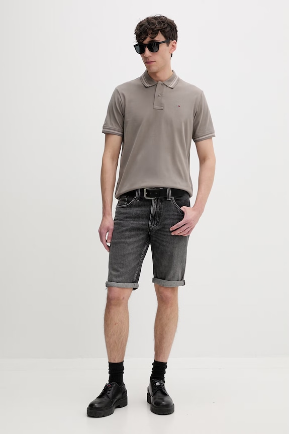 Tommy Jeans polo tričko pánske bavlnené DM0DM22700 hnedá SS26