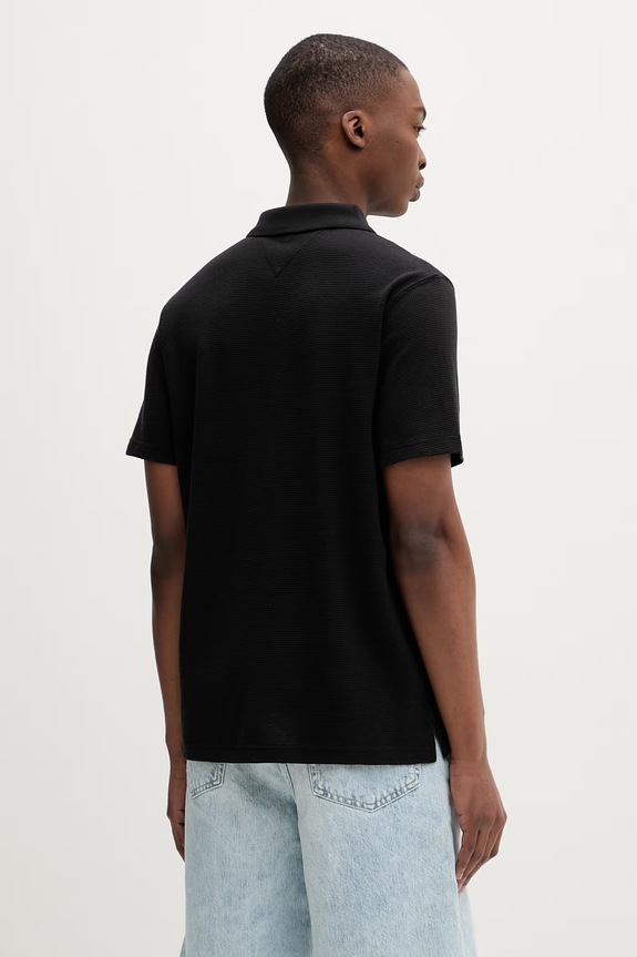 Îmbrăcăminte Tommy Jeans polo pentru bărbați, cu bumbac DM0DM22703 negru