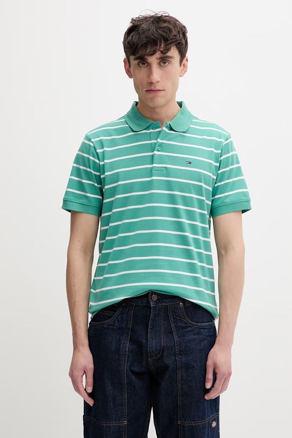 Tommy Jeans polo tričko pánske bavlnené zelená DM0DM22708