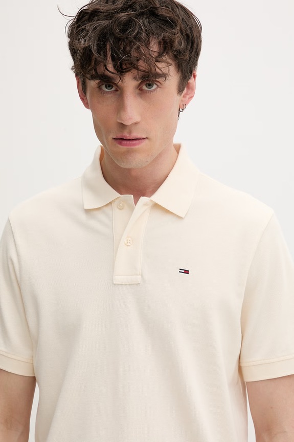 Tommy Jeans πόλο ανδρικό βαμβακερό μπεζ DM0DM22711