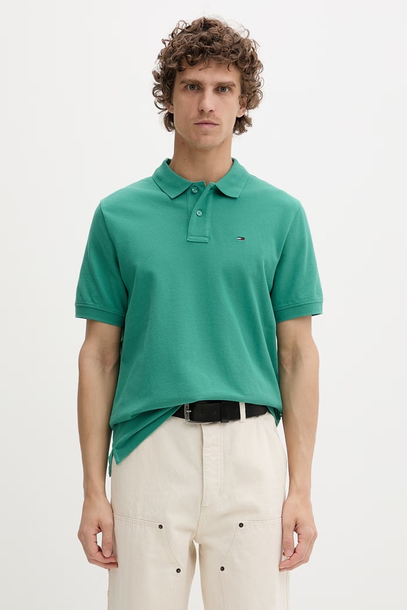 Tommy Jeans polo pentru bărbați bumbac verde DM0DM22711