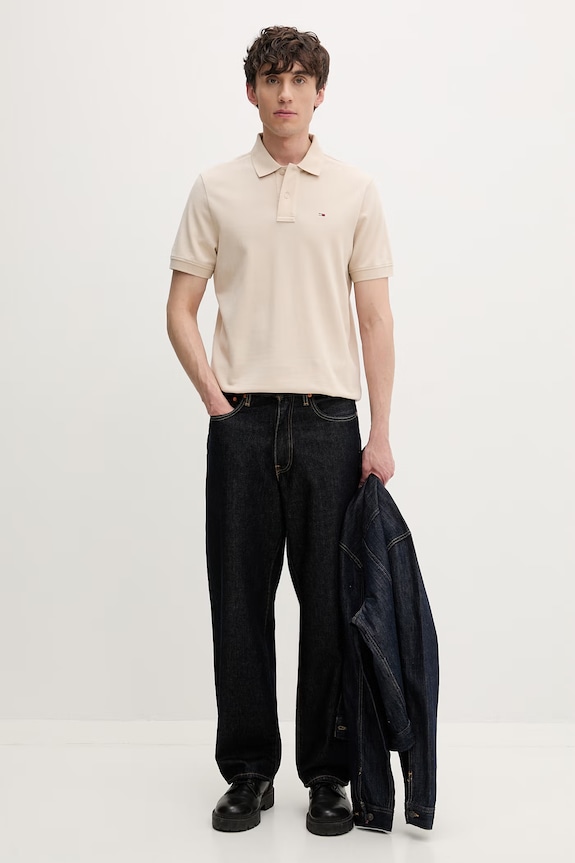 Tommy Jeans polo męskie bawełniane DM0DM22711 beżowy SS26
