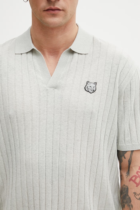 Maison Kitsuné polo męskie z lnem szary QM00203KT1198