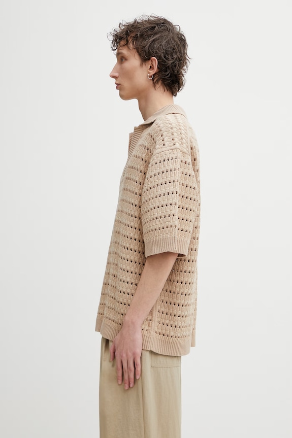 Maison Kitsuné Basket Weave polo ajurat pentru bărbați QM00210KT1204 maro SS26