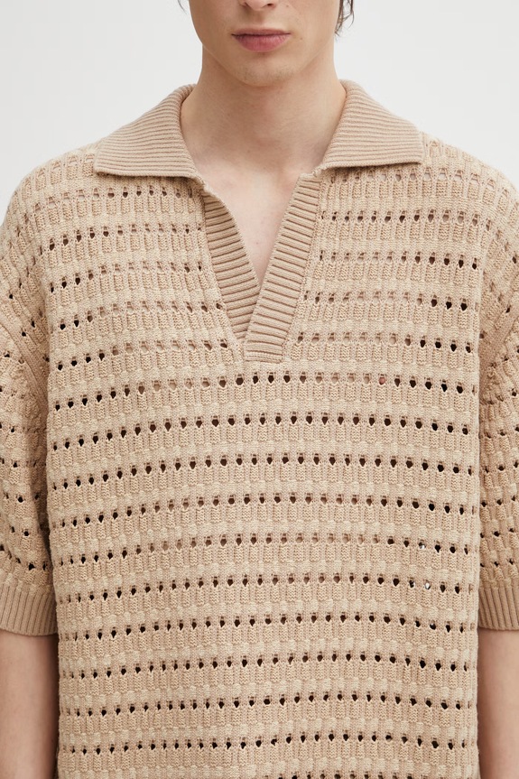 Maison Kitsuné Basket Weave polo ajurat pentru bărbați maro QM00210KT1204