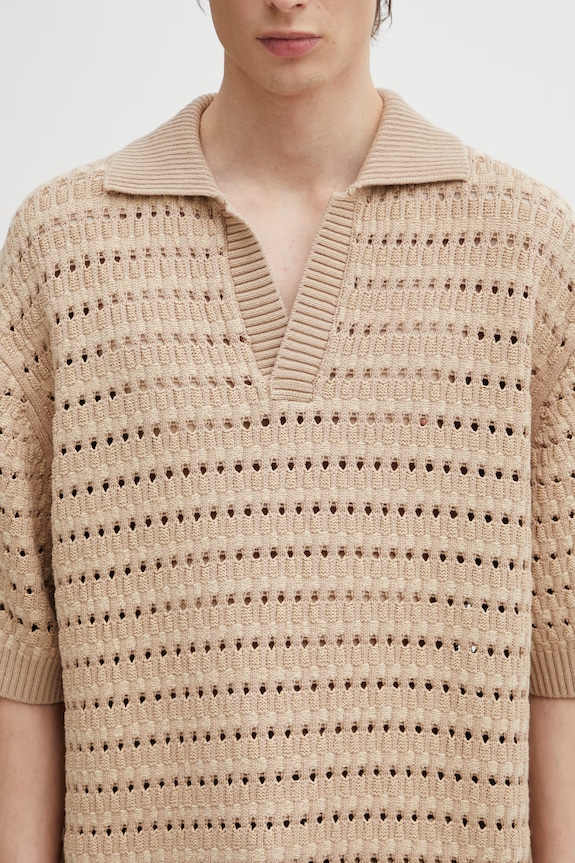 Maison Kitsuné Basket Weave polo ajurat pentru bărbați maro QM00210KT1204