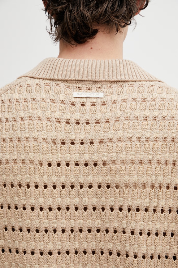Maison Kitsuné Basket Weave polo ajurat pentru bărbați QM00210KT1204 maro