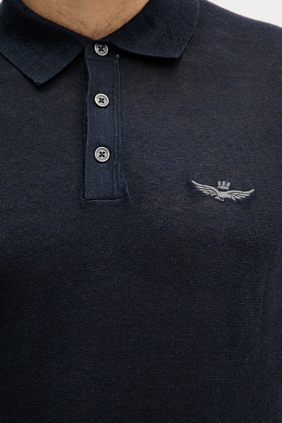 Λινό πόλο Aeronautica Militare MA1625UL00935 σκούρο μπλε