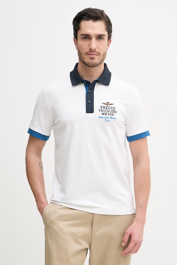 Aeronautica Militare tricou polo regular alb PO1908UP00191