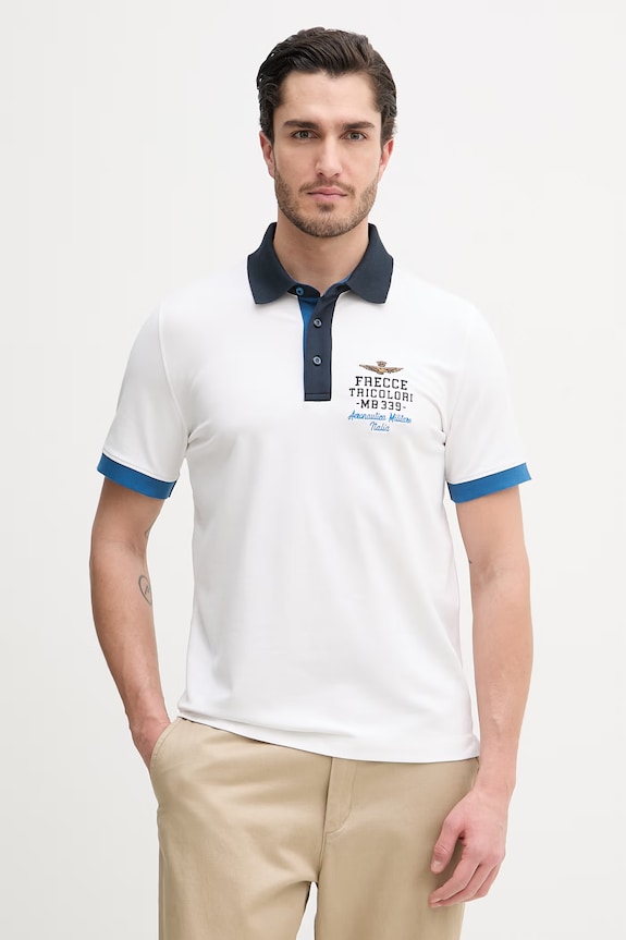 Aeronautica Militare tricou polo regular alb PO1908UP00191
