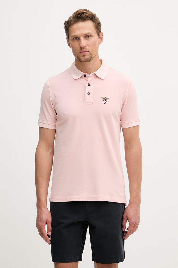 Aeronautica Militare polo bărbătesc din bumbac roz PO1925UP00406