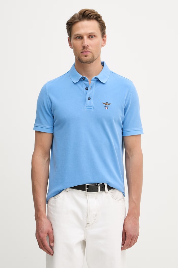 Aeronautica Militare polo bărbătesc din bumbac albastru PO1925UP00406