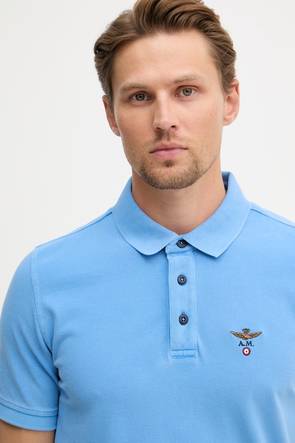 Aeronautica Militare polo bărbătesc din bumbac albastru PO1925UP00406