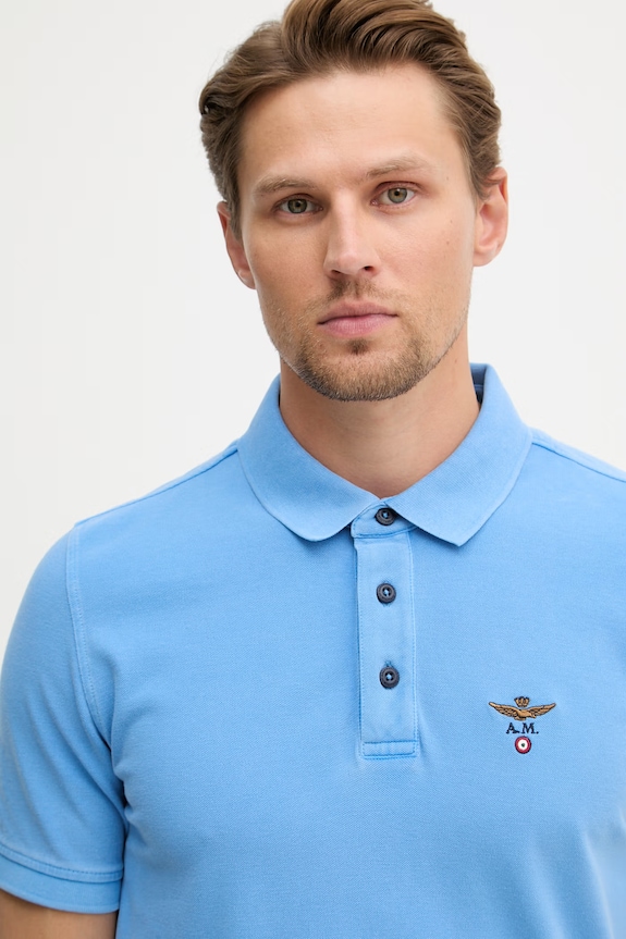Aeronautica Militare polo bărbătesc din bumbac albastru PO1925UP00406