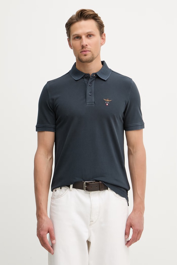 Aeronautica Militare polo bărbătesc din bumbac bleumarin PO1925UP00406